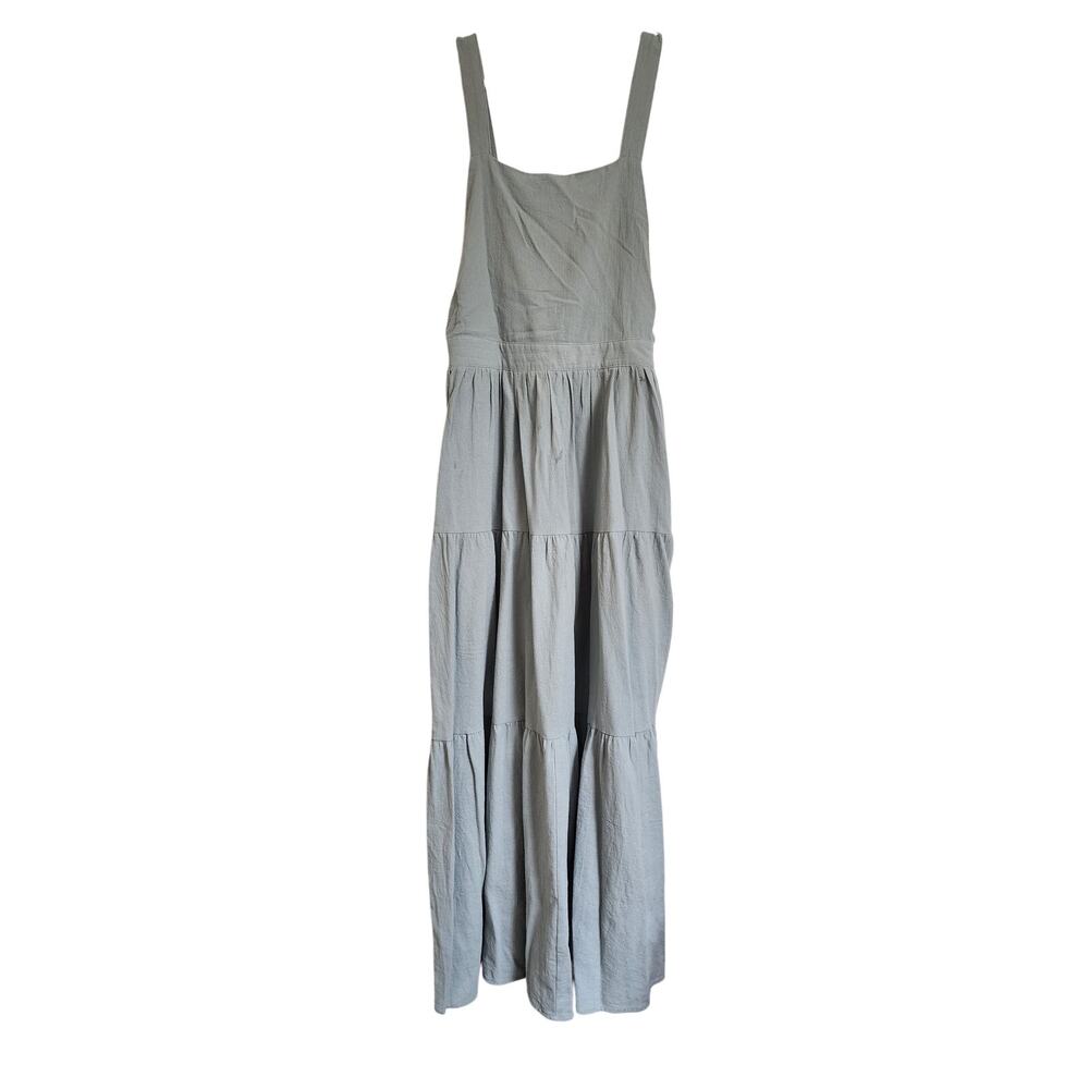 Polagram Jumper Maxi Dress Sz M Sage Green/Gray 100% Cotton Lined Cottage